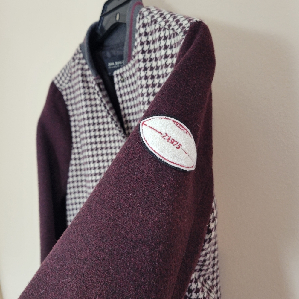 Zara Basic Houndstooth Varsity Bomber Jacket Size… - image 5